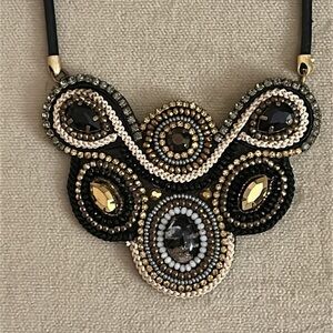 House of Moda Dream Bold Black and Gold Statement Necklace with Intricate Design